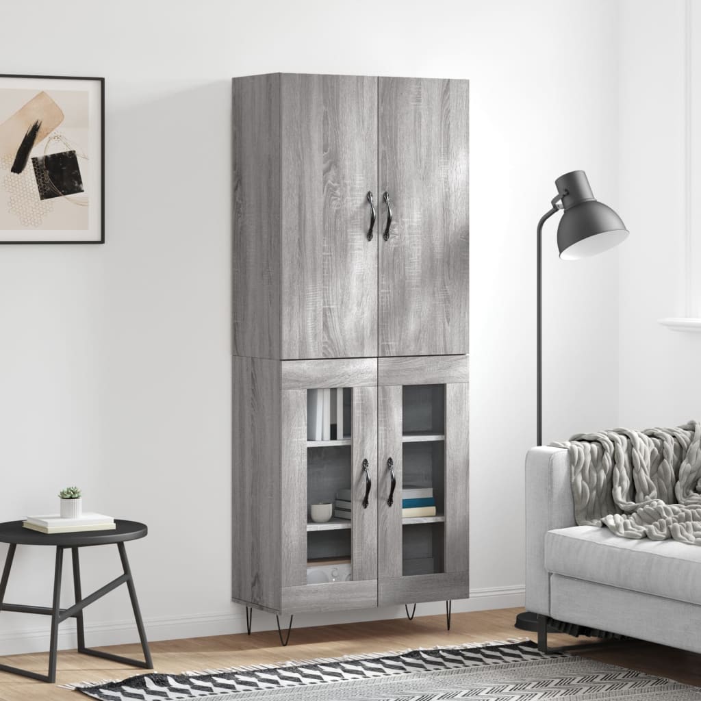 højskab 69,5x34x180 cm konstrueret træ grå sonoma-eg