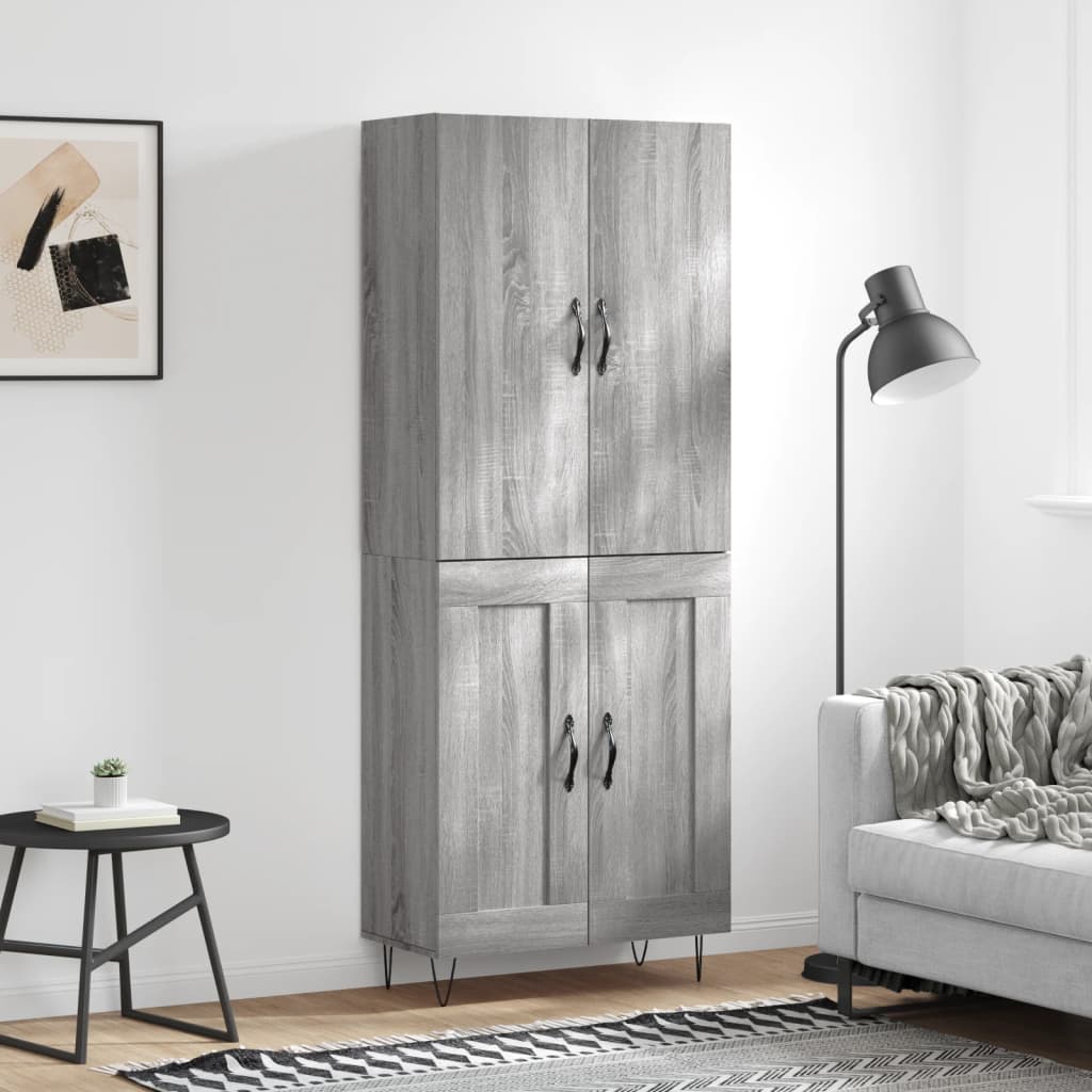 højskab 69,5x34x180 cm konstrueret træ grå sonoma-eg