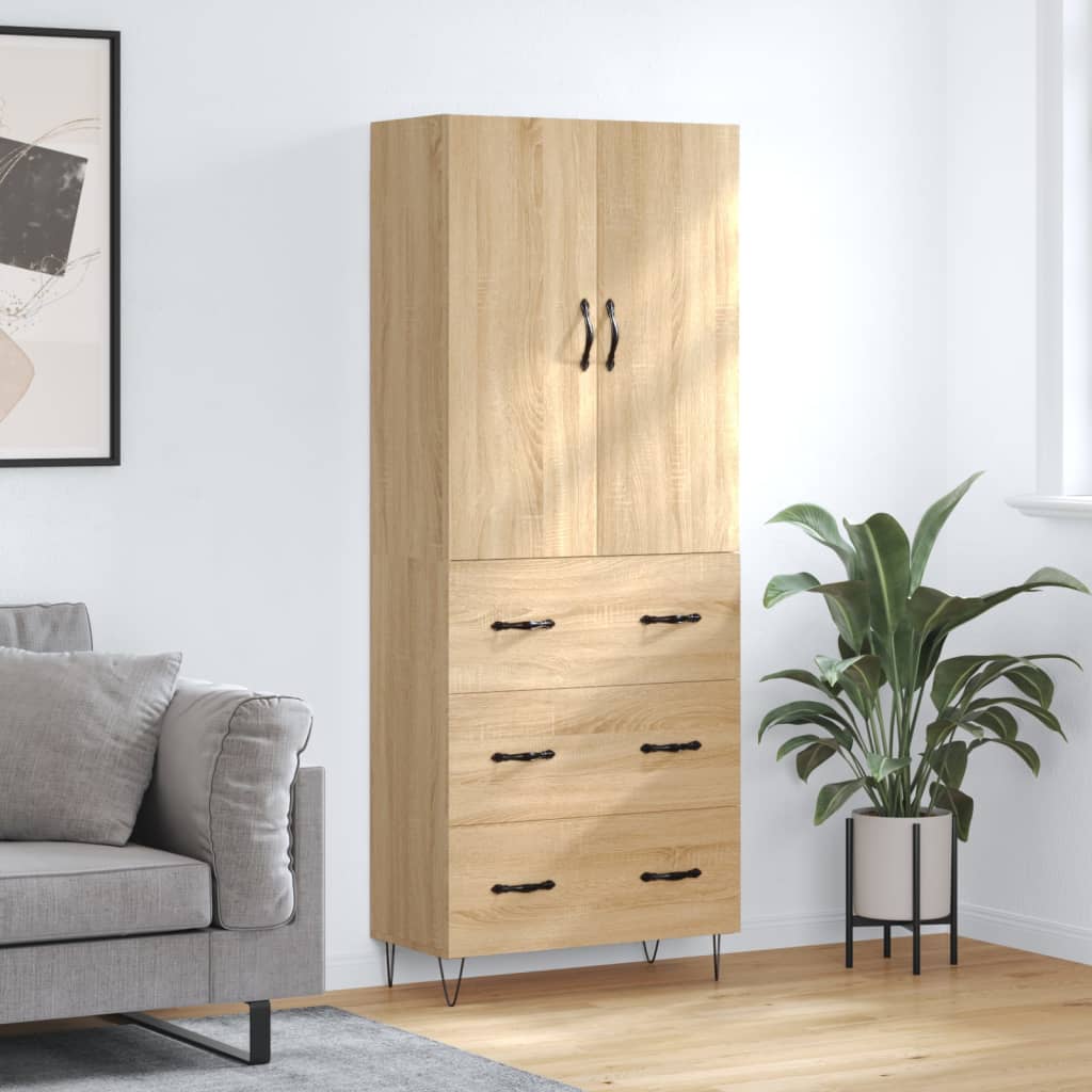 højskab 69,5x34x180 cm konstrueret træ sonoma-eg