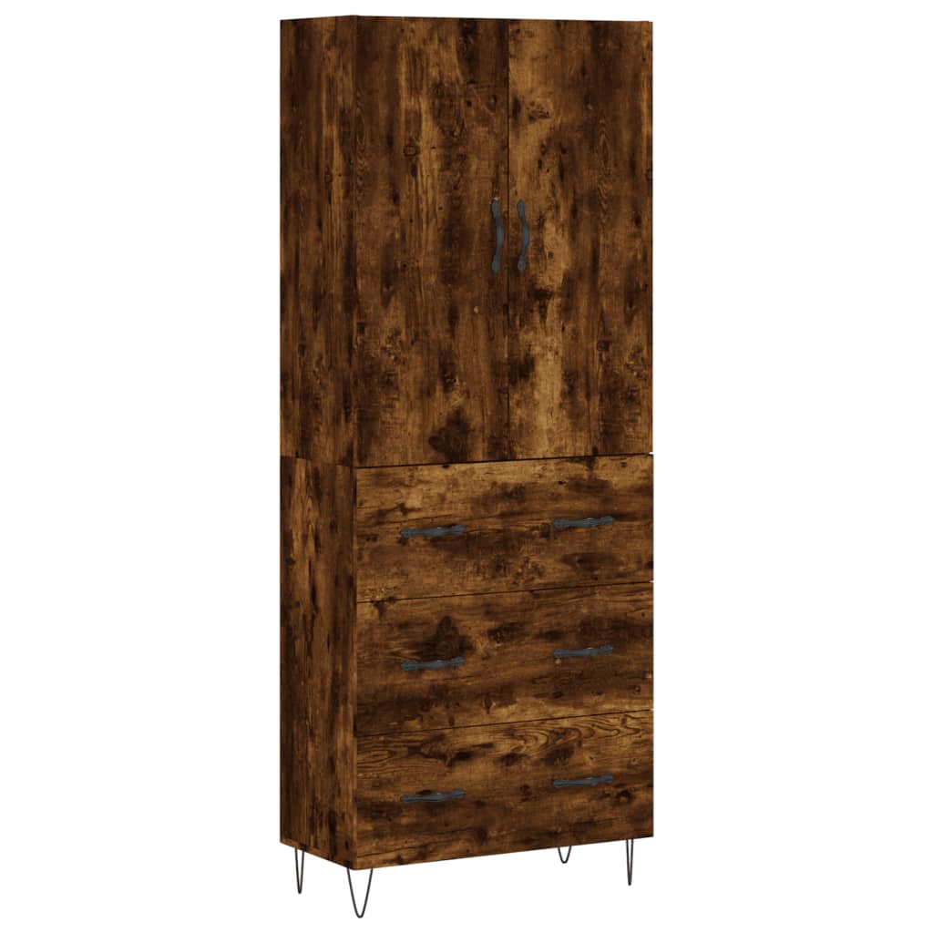 højskab 69,5x34x180 cm konstrueret træ røget egetræsfarve