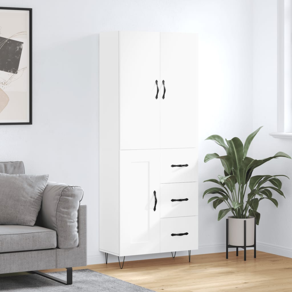 højskab 69,5x34x180 cm konstrueret træ hvid