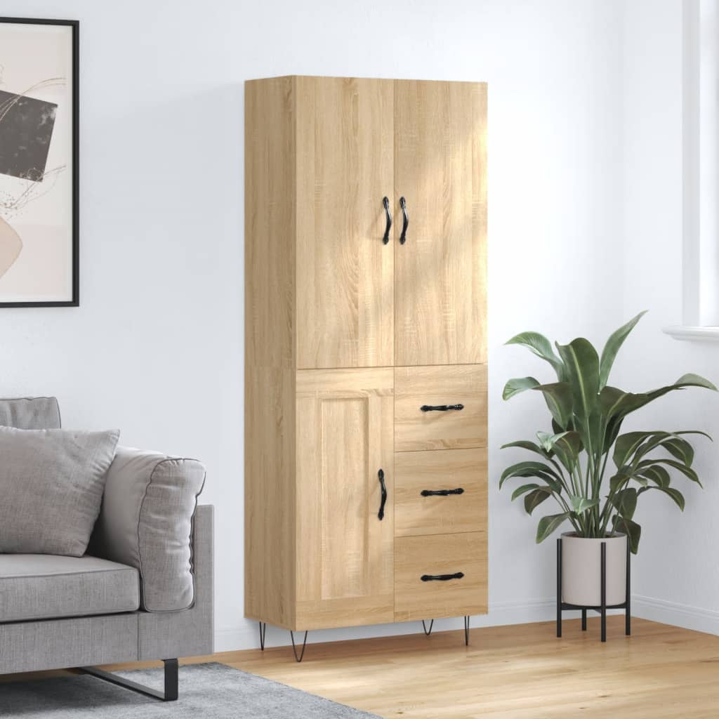 højskab 69,5x34x180 cm konstrueret træ sonoma-eg