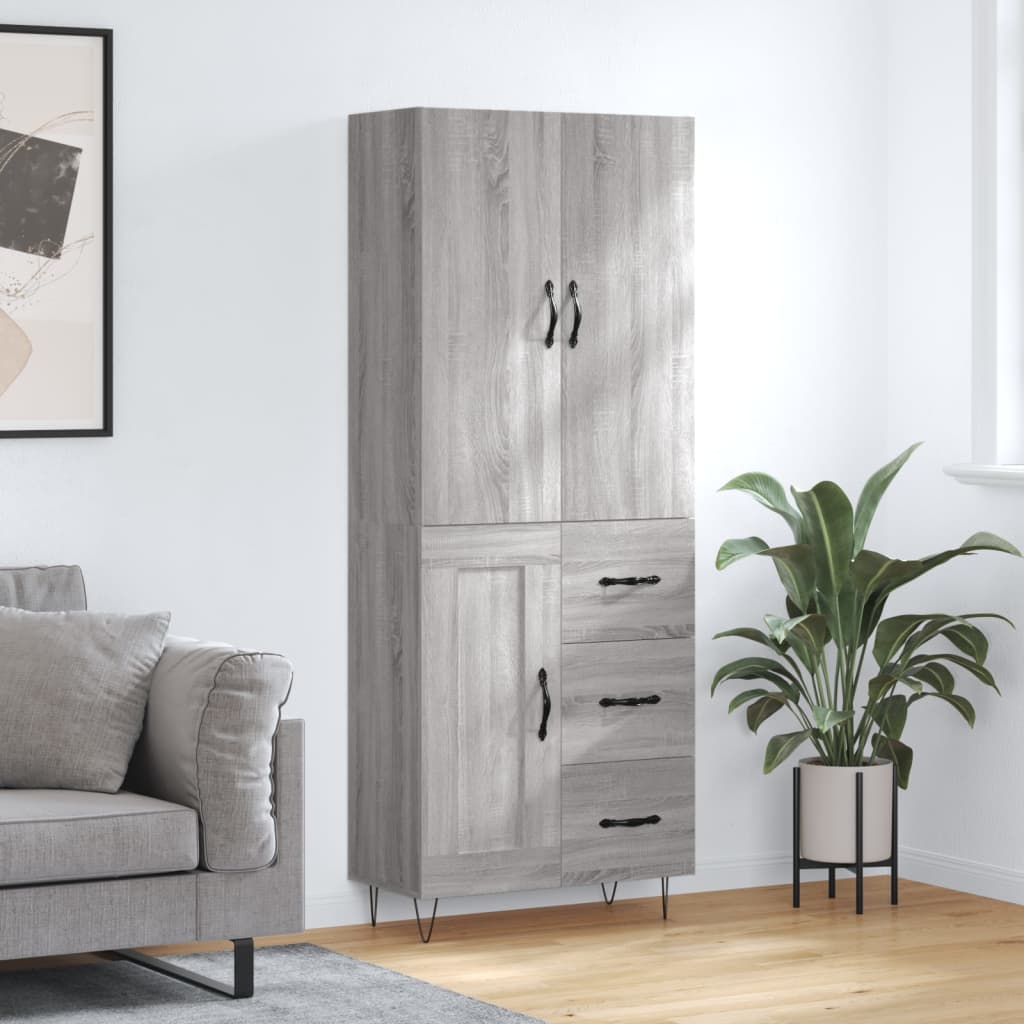 højskab 69,5x34x180 cm konstrueret træ grå sonoma-eg