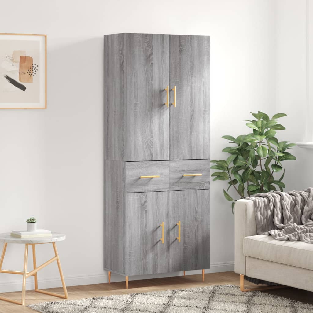højskab 69,5x34x180 cm konstrueret træ grå sonoma-eg