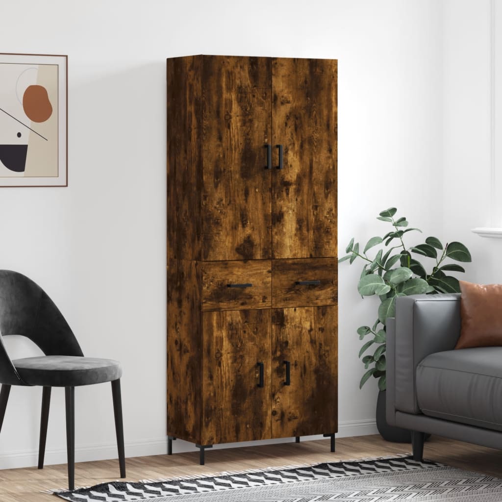 højskab 69,5x34x180 cm konstrueret træ røget egetræsfarve