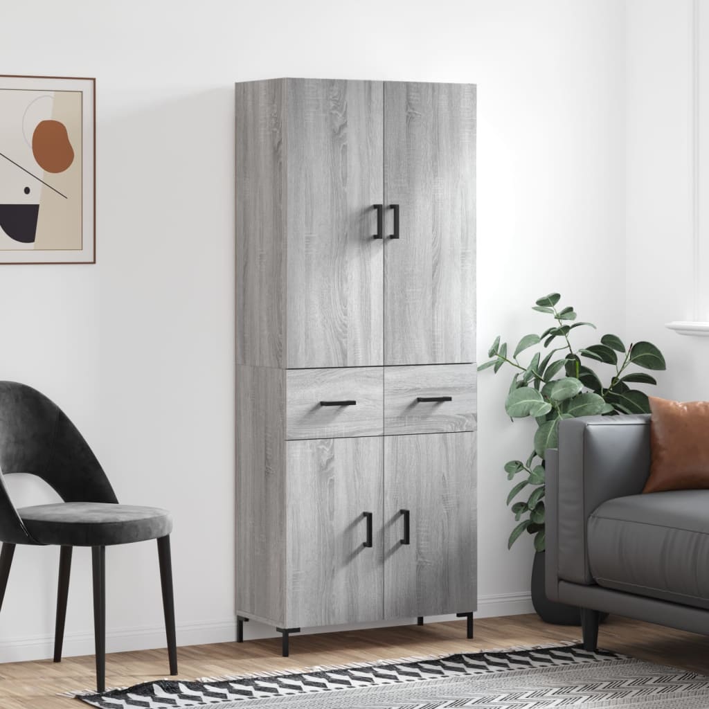 højskab 69,5x34x180 cm konstrueret træ grå sonoma-eg