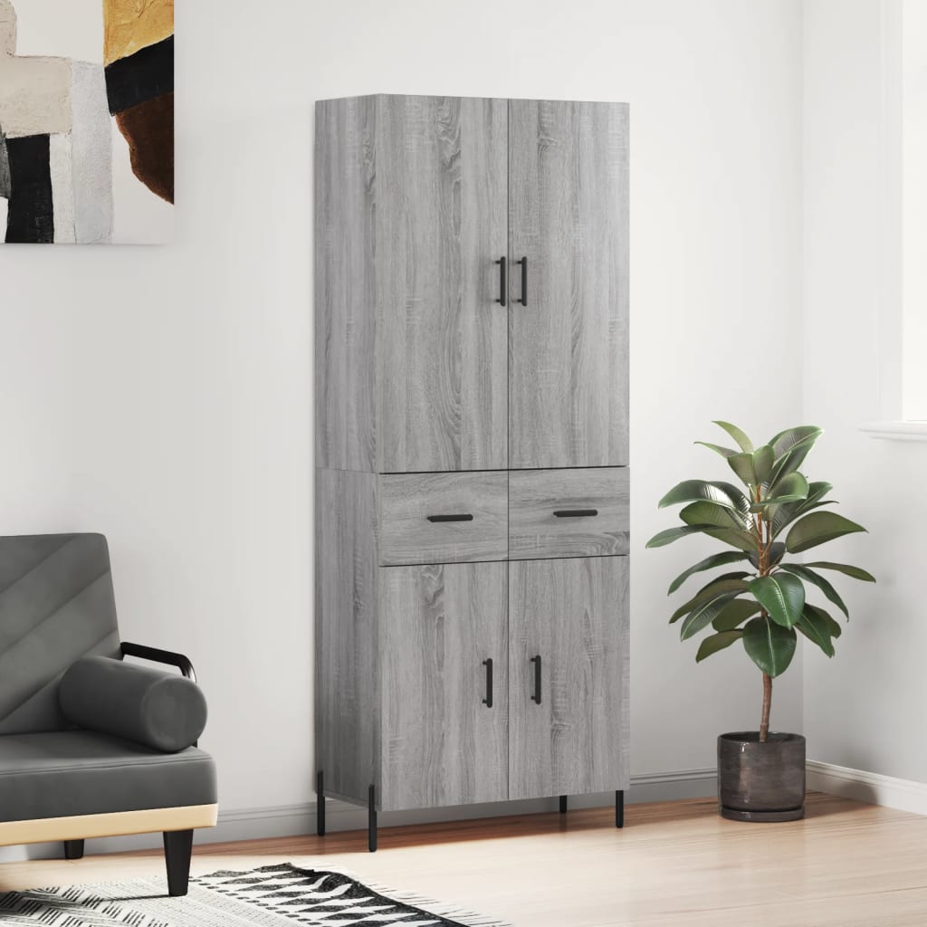 højskab 69,5x34x180 cm konstrueret træ grå sonoma-eg
