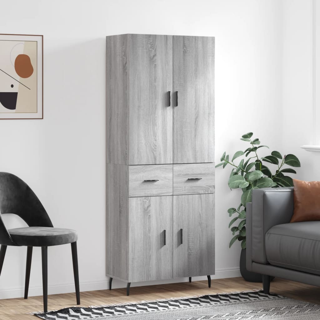 højskab 69,5x34x180 cm konstrueret træ grå sonoma-eg