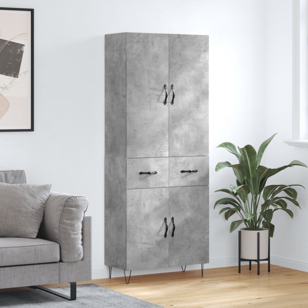 højskab 69,5x34x180 cm konstrueret træ betongrå