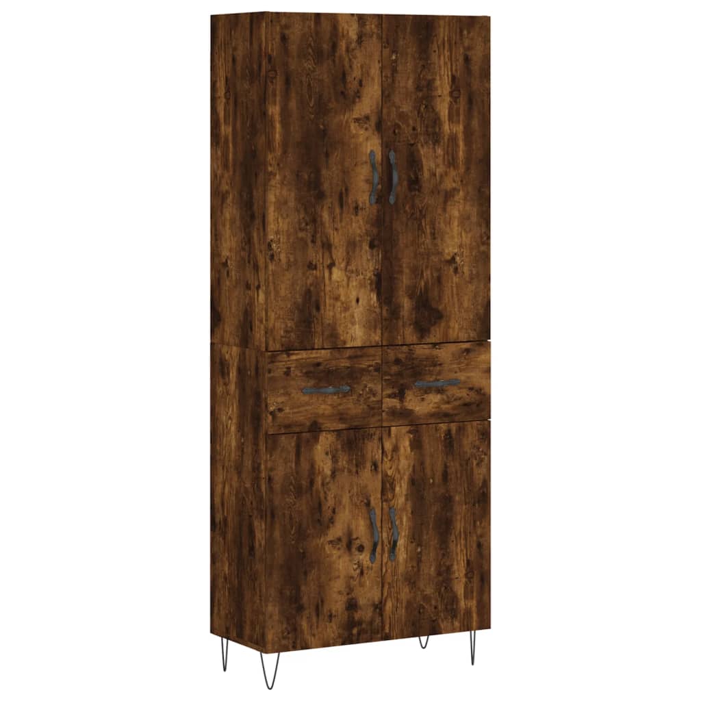 højskab 69,5x34x180 cm konstrueret træ røget egetræsfarve