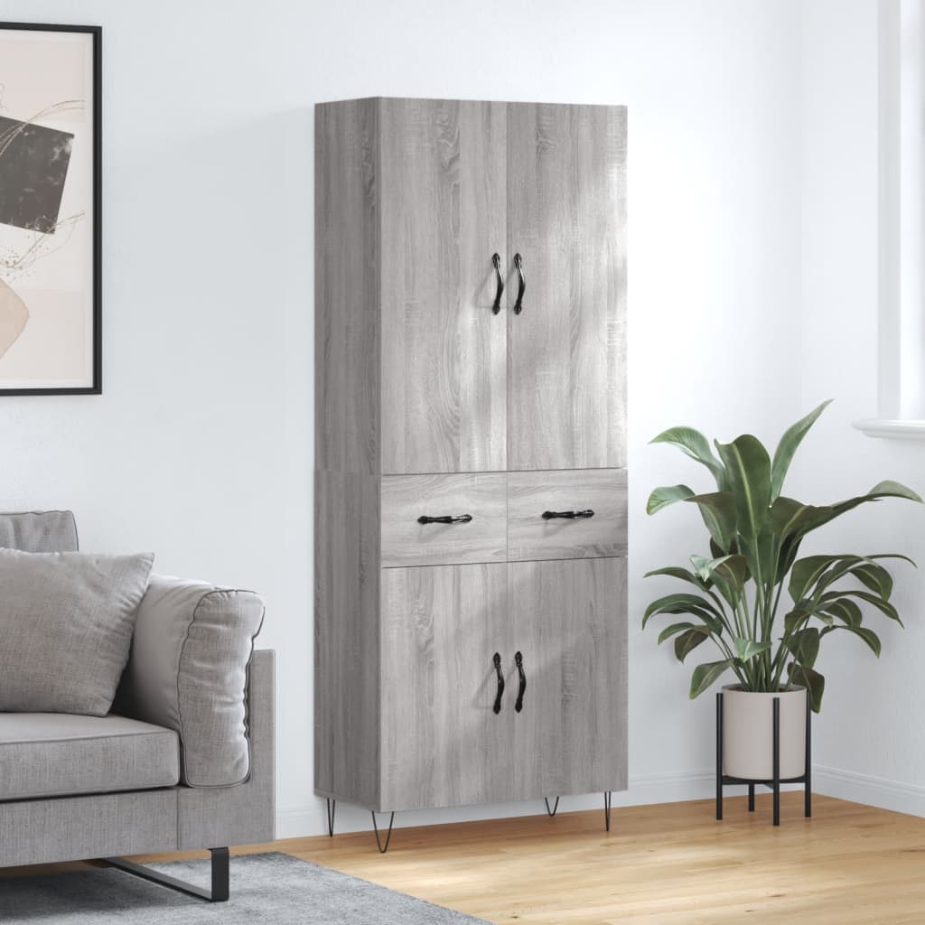 højskab 69,5x34x180 cm konstrueret træ grå sonoma-eg