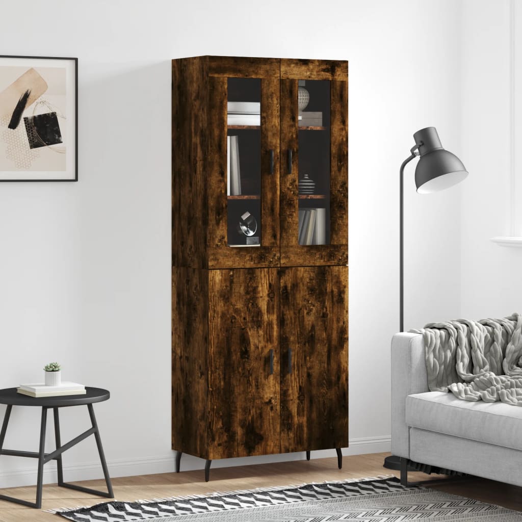 højskab 69,5x34x180 cm konstrueret træ røget egetræsfarve
