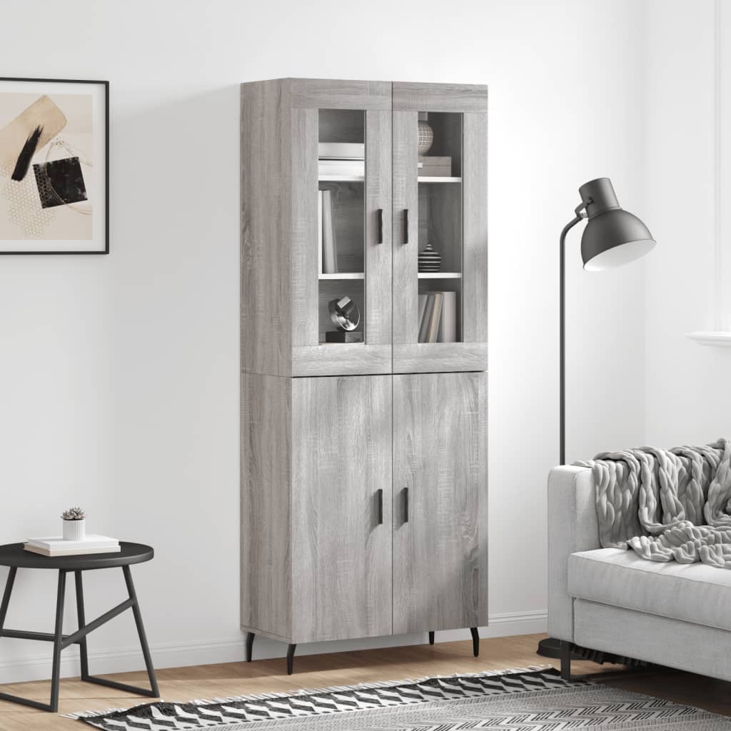 højskab 69,5x34x180 cm konstrueret træ grå sonoma-eg