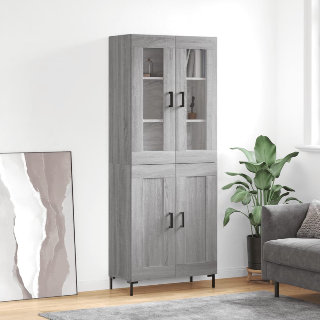 højskab 69,5x34x180 cm konstrueret træ grå sonoma-eg