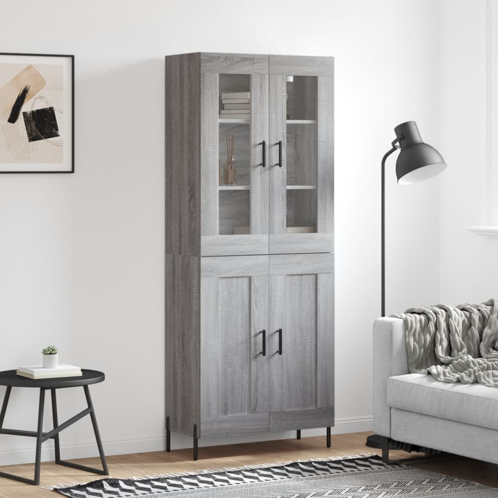 højskab 69,5x34x180 cm konstrueret træ grå sonoma-eg