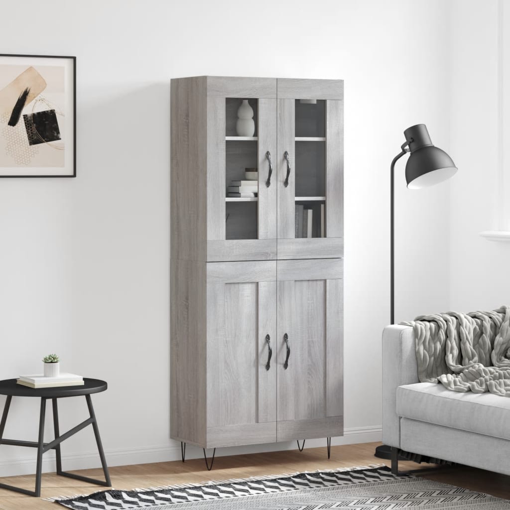 højskab 69,5x34x180 cm konstrueret træ grå sonoma-eg