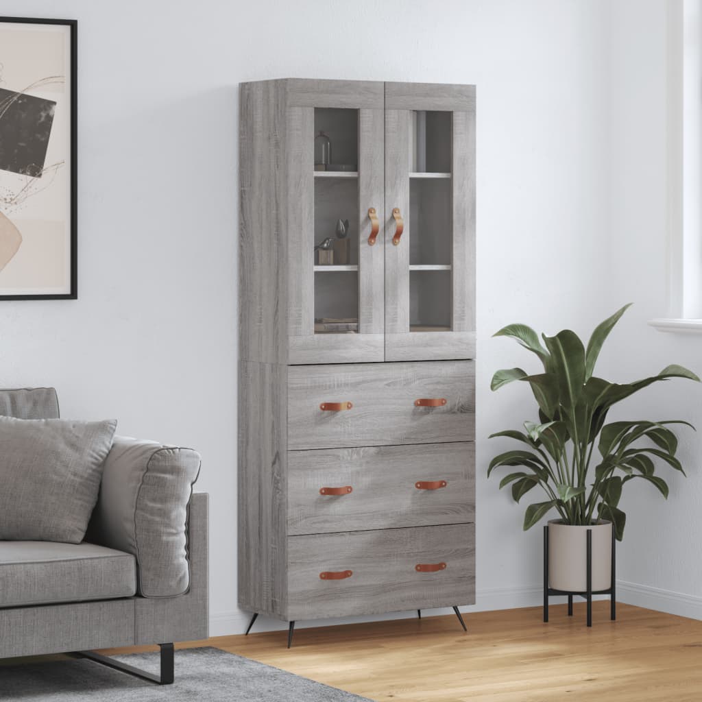 højskab 69,5x34x180 cm konstrueret træ grå sonoma-eg