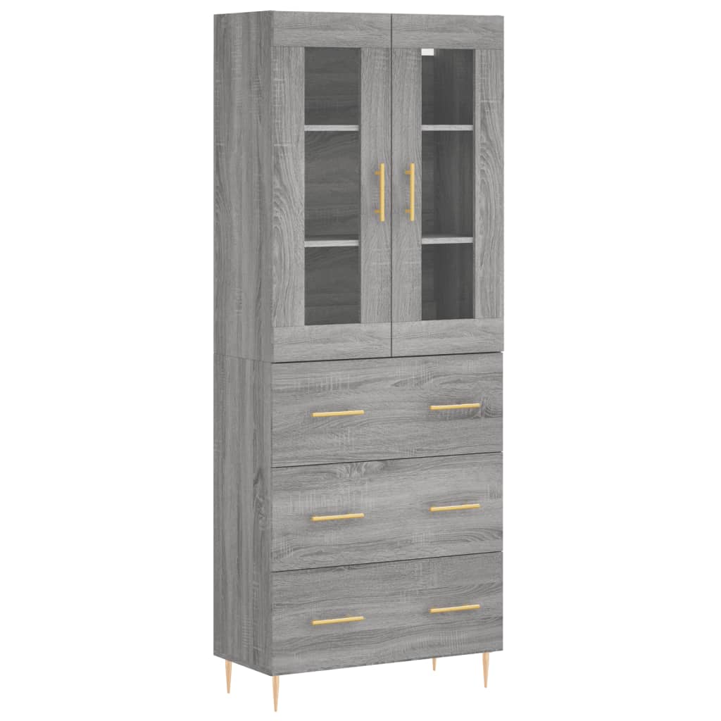 højskab 69,5x34x180 cm konstrueret træ grå sonoma-eg
