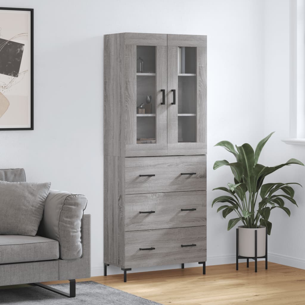 højskab 69,5x34x180 cm konstrueret træ grå sonoma-eg