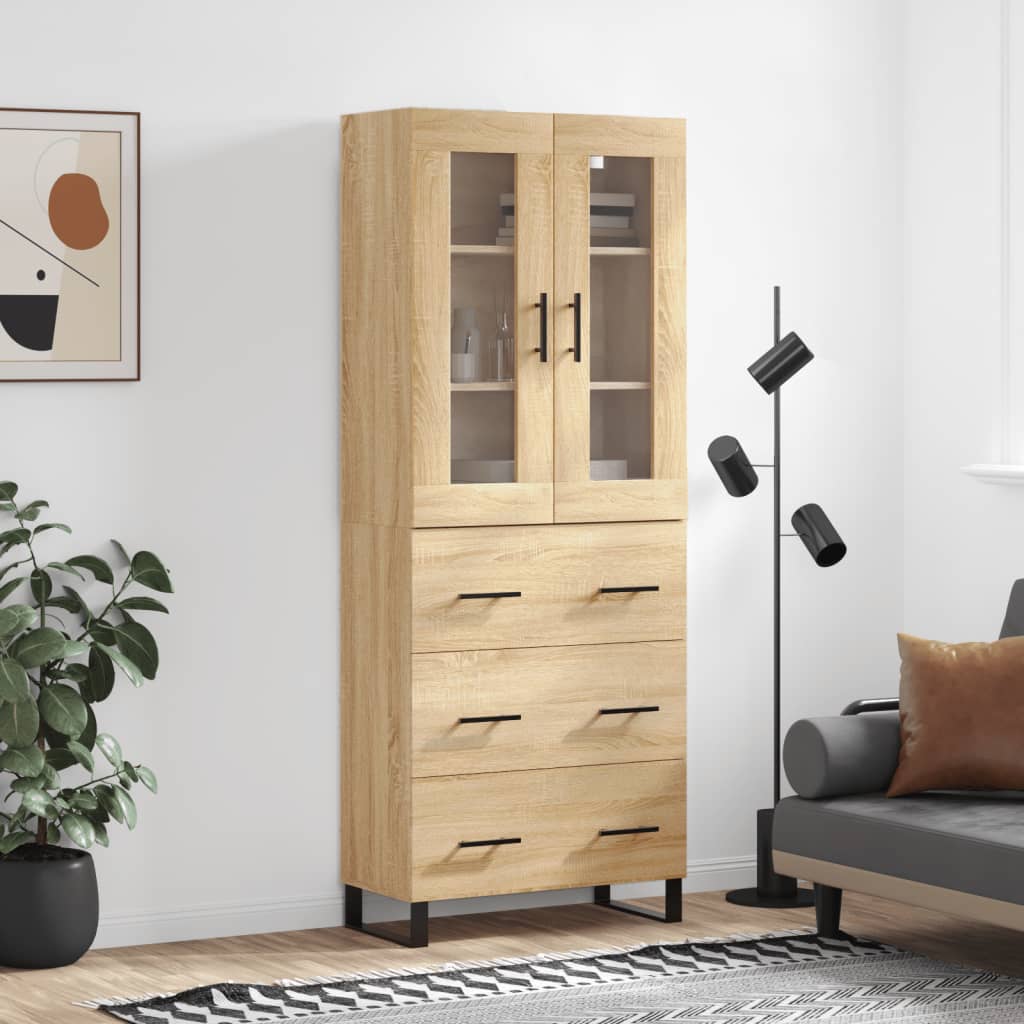 højskab 69,5x34x180 cm konstrueret træ sonoma-eg