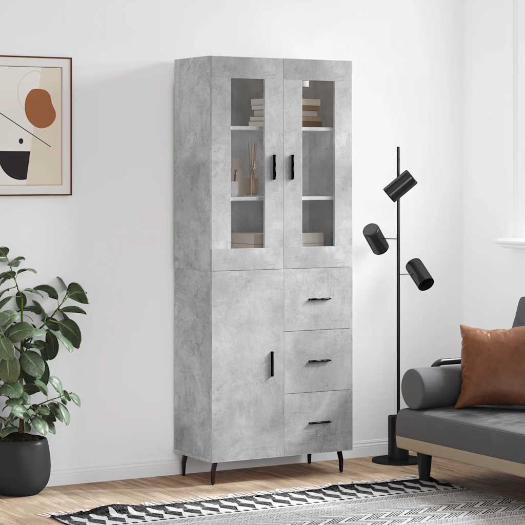 højskab 69,5x34x180 cm konstrueret træ betongrå