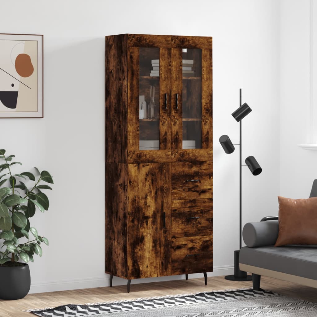 højskab 69,5x34x180 cm konstrueret træ røget egetræsfarve
