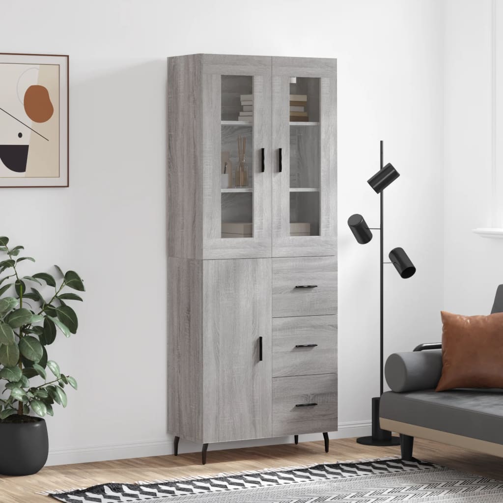 højskab 69,5x34x180 cm konstrueret træ grå sonoma-eg