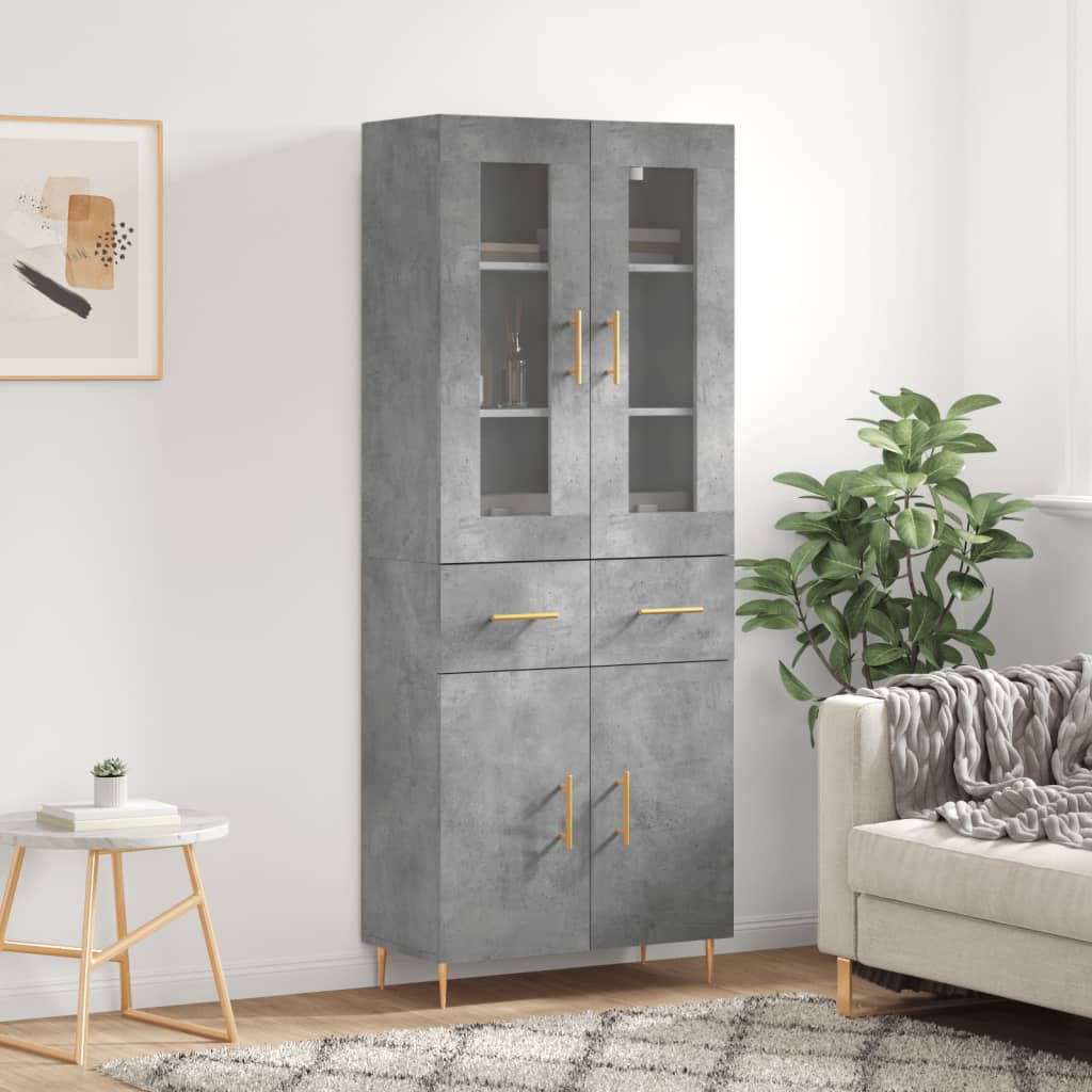 højskab 69,5x34x180 cm konstrueret træ betongrå
