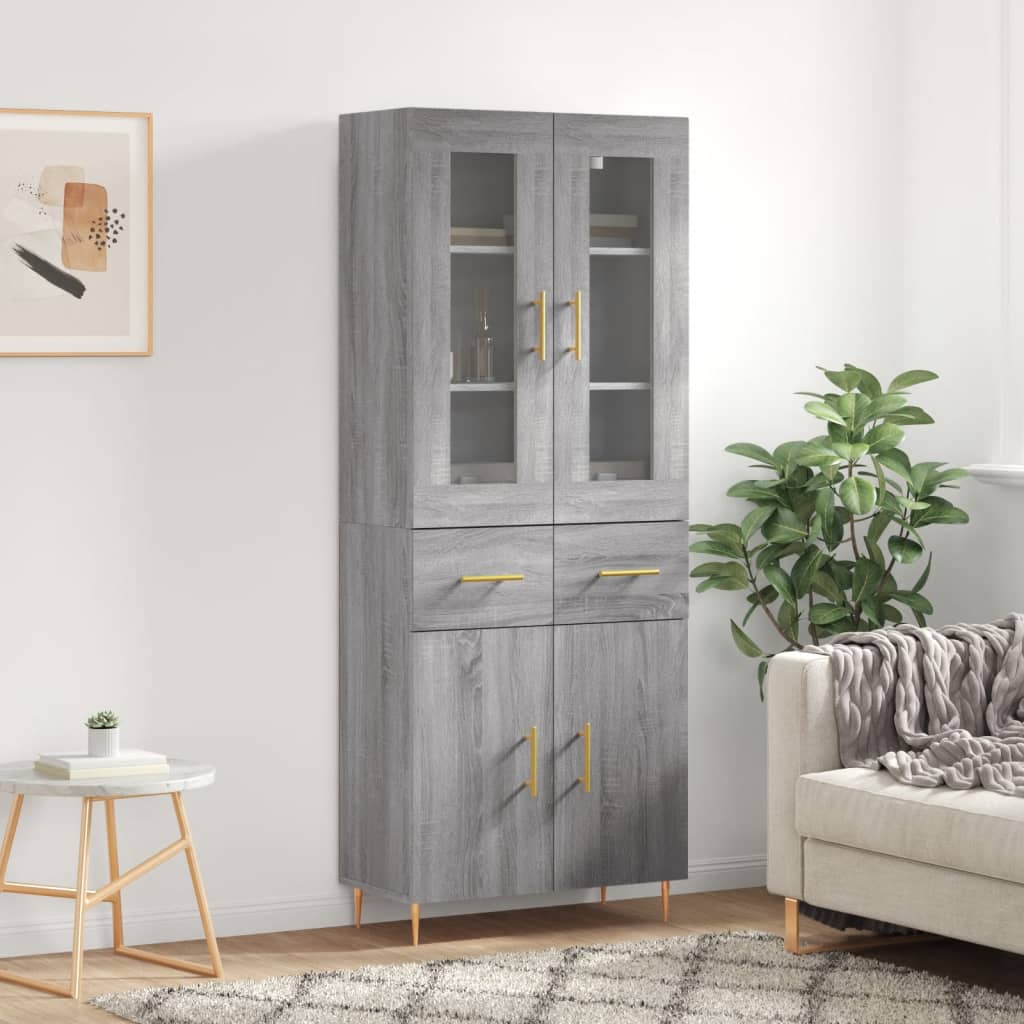 højskab 69,5x34x180 cm konstrueret træ grå sonoma-eg