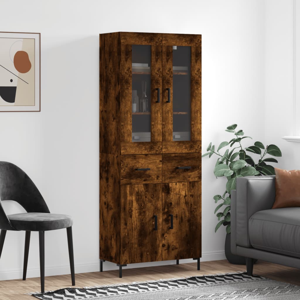 højskab 69,5x34x180 cm konstrueret træ røget egetræsfarve