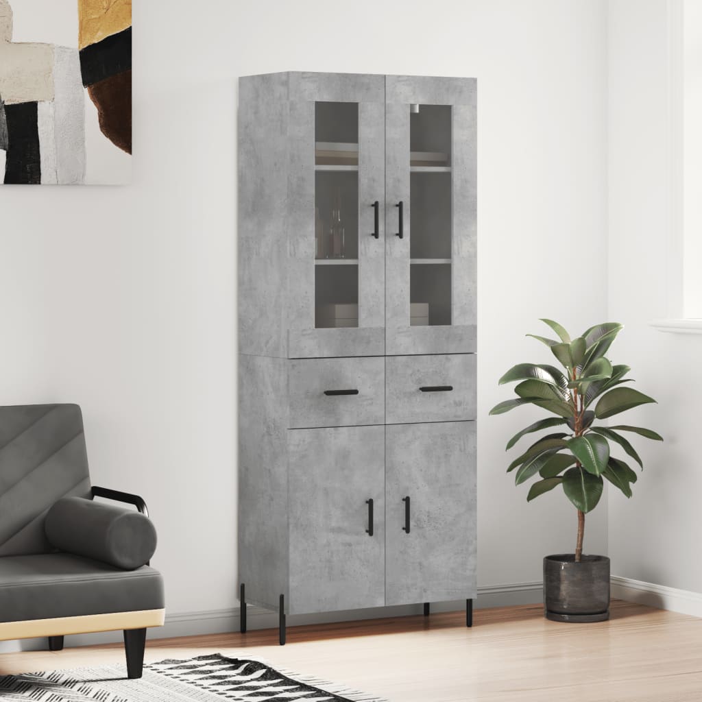 højskab 69,5x34x180 cm konstrueret træ betongrå