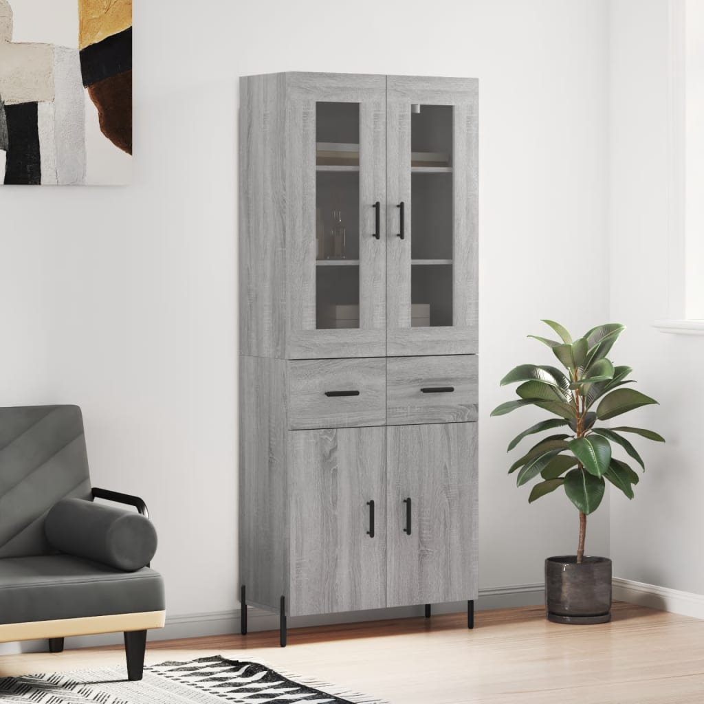 højskab 69,5x34x180 cm konstrueret træ grå sonoma-eg
