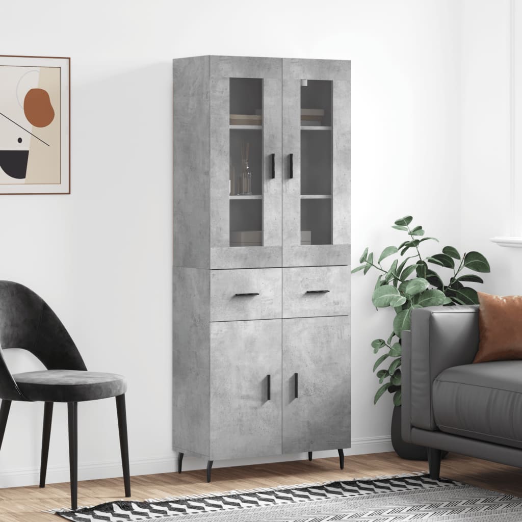 højskab 69,5x34x180 cm konstrueret træ betongrå
