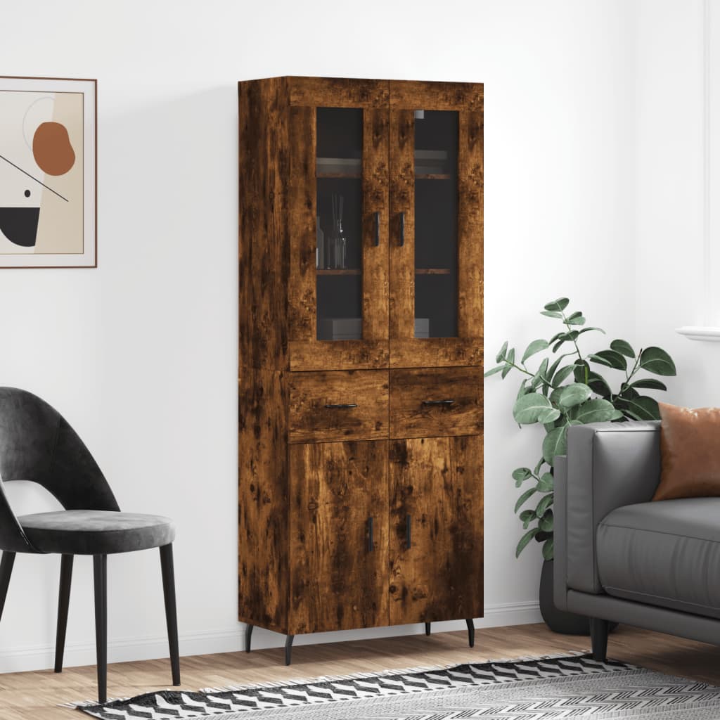 højskab 69,5x34x180 cm konstrueret træ røget egetræsfarve