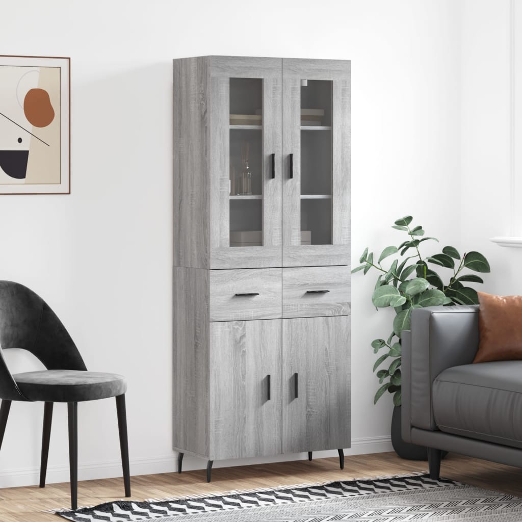 højskab 69,5x34x180 cm konstrueret træ grå sonoma-eg