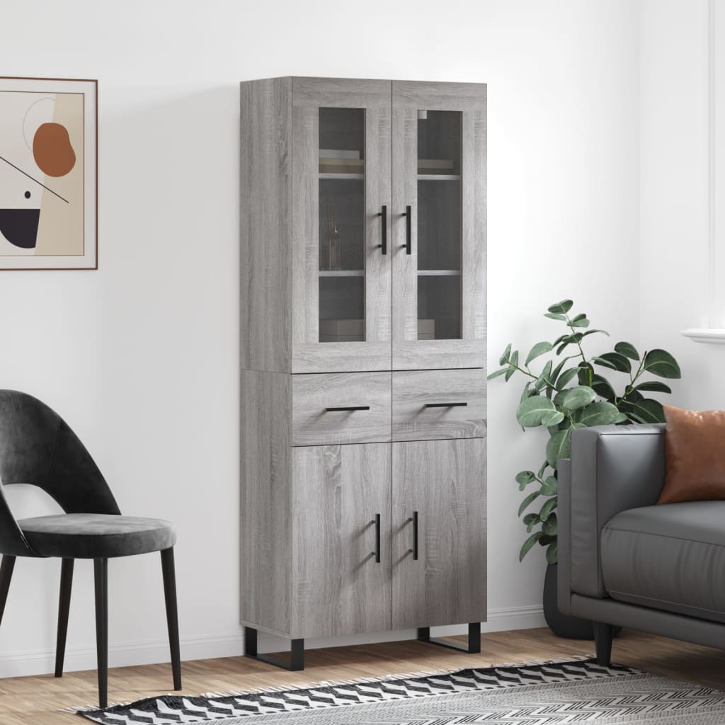 højskab 69,5x34x180 cm konstrueret træ grå sonoma-eg