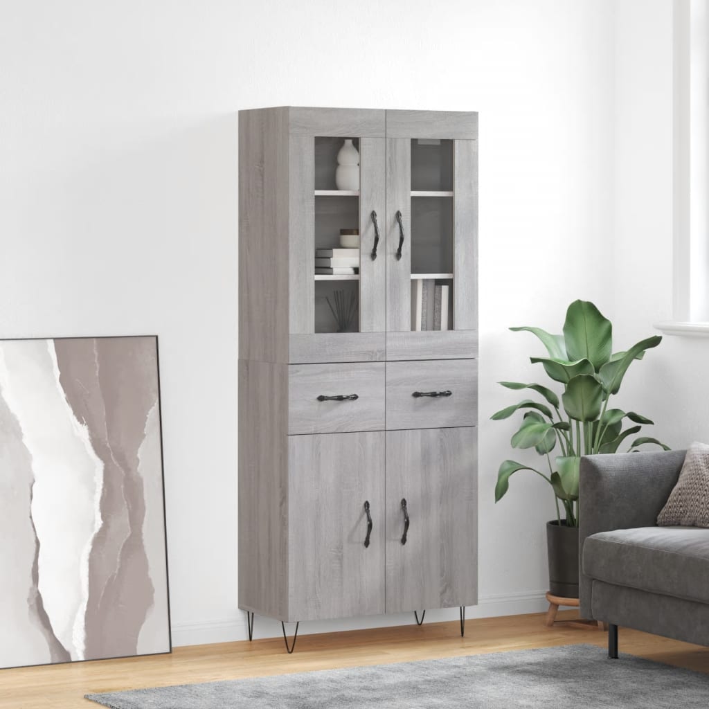 højskab 69,5x34x180 cm konstrueret træ grå sonoma-eg