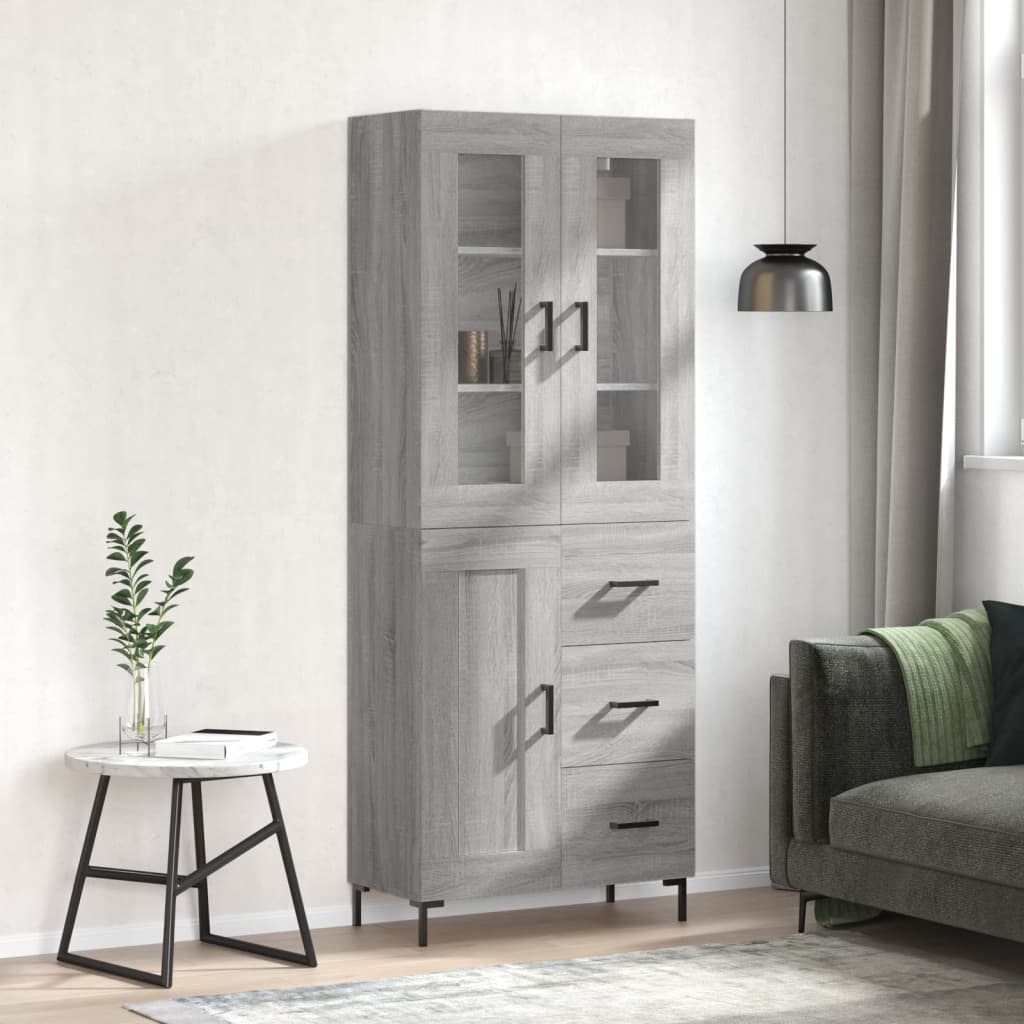 højskab 69,5x34x180 cm konstrueret træ grå sonoma-eg