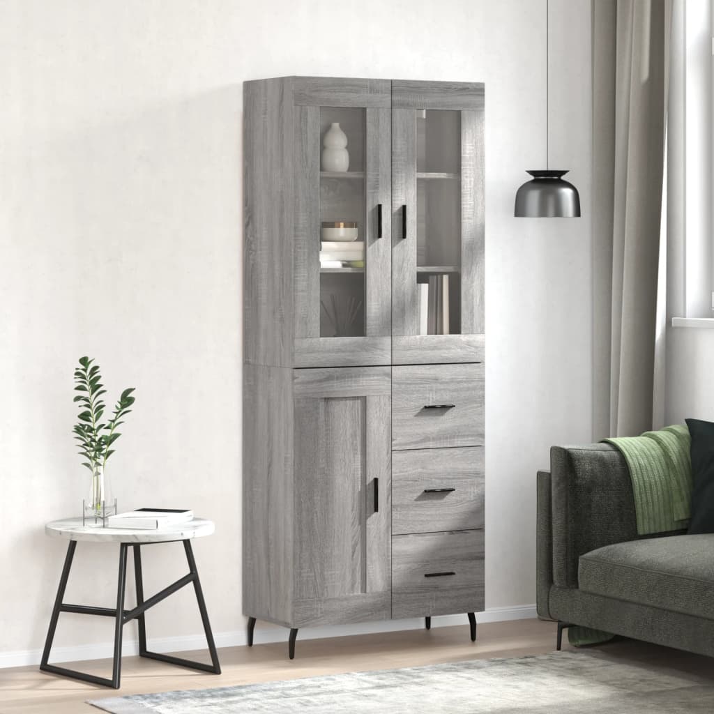 højskab 69,5x34x180 cm konstrueret træ grå sonoma-eg