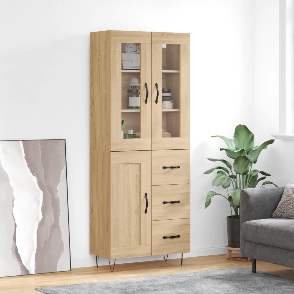 højskab 69,5x34x180 cm konstrueret træ sonoma-eg