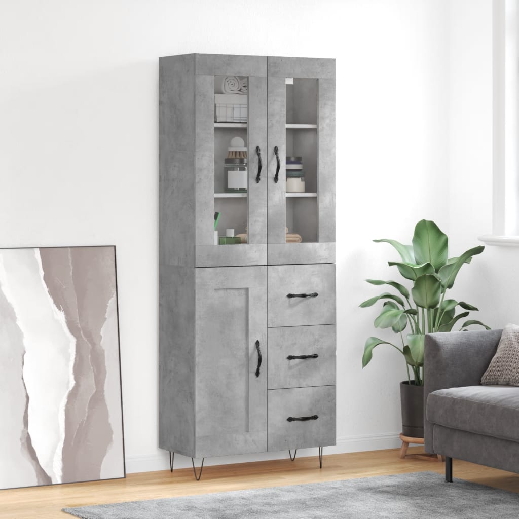 højskab 69,5x34x180 cm konstrueret træ betongrå