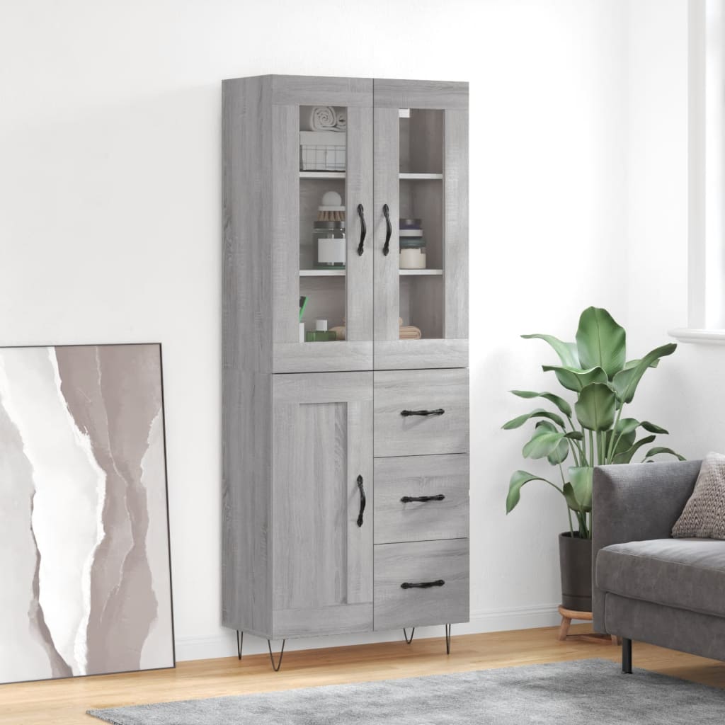højskab 69,5x34x180 cm konstrueret træ grå sonoma-eg