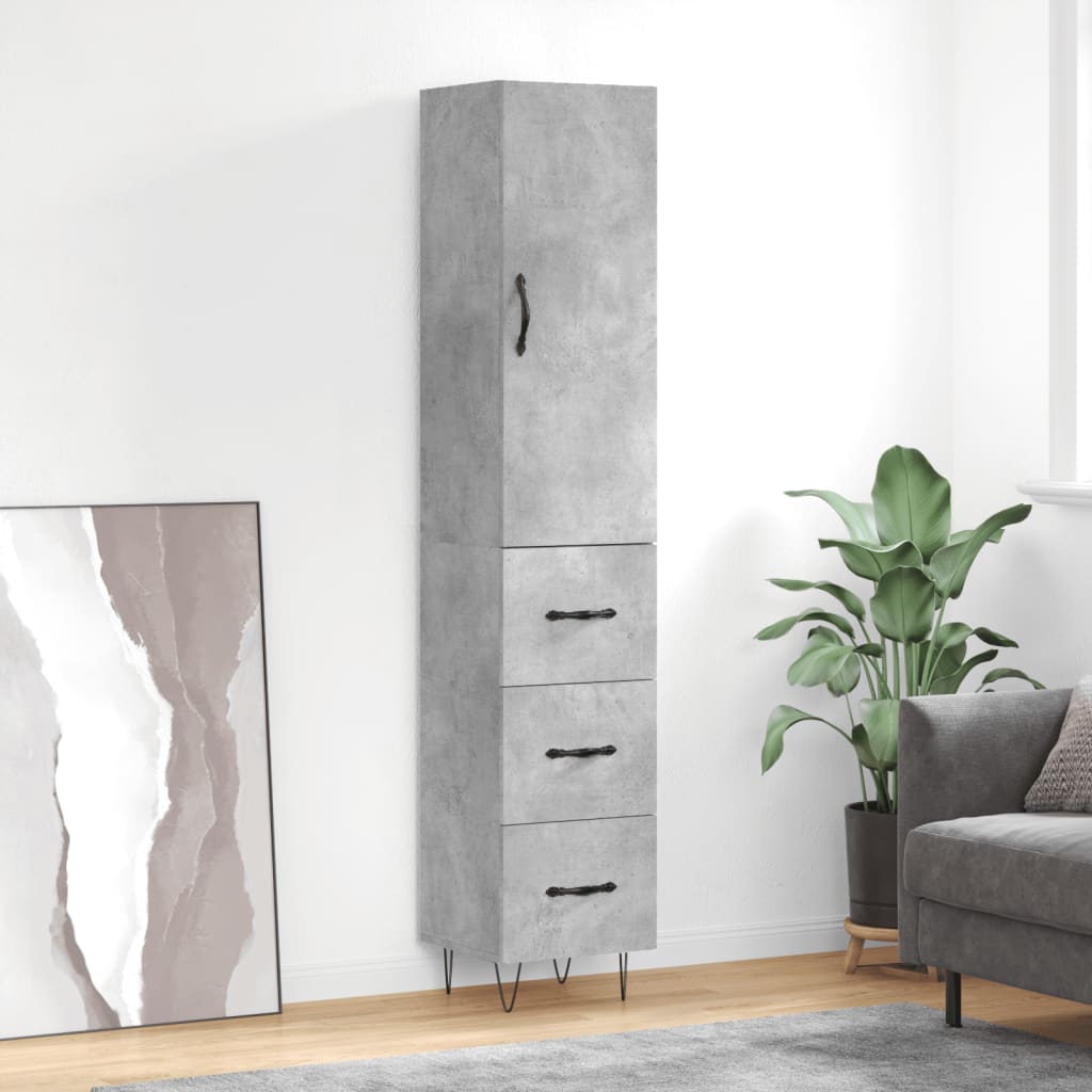 skab 34,5x34x180 cm konstrueret træ betongrå