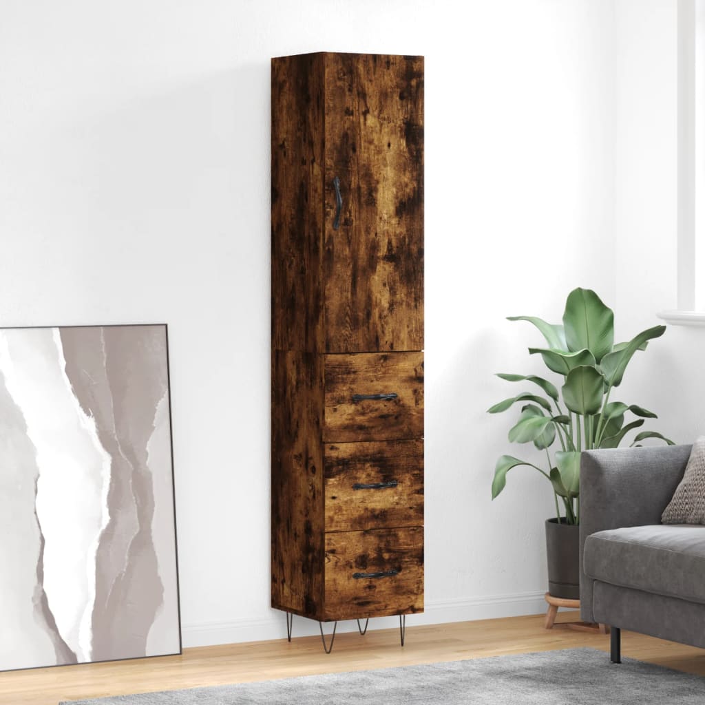skab 34,5x34x180 cm konstrueret træ røget egetræ