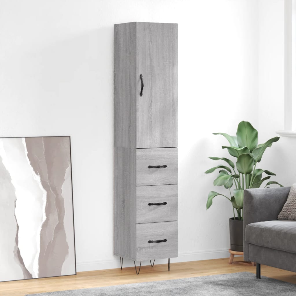 højskab 34,5x34x180 cm konstrueret træ grå sonoma-eg