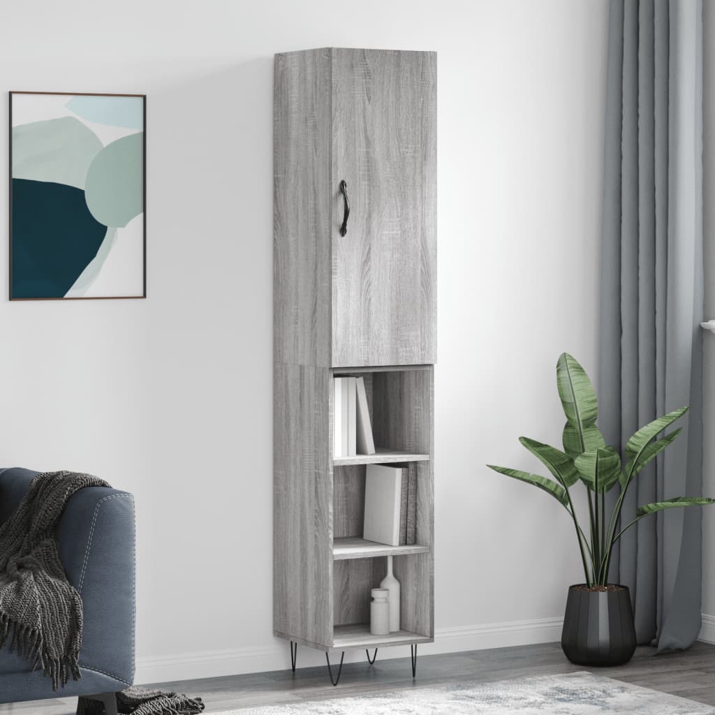 højskab 34,5x34x180 cm konstrueret træ grå sonoma-eg