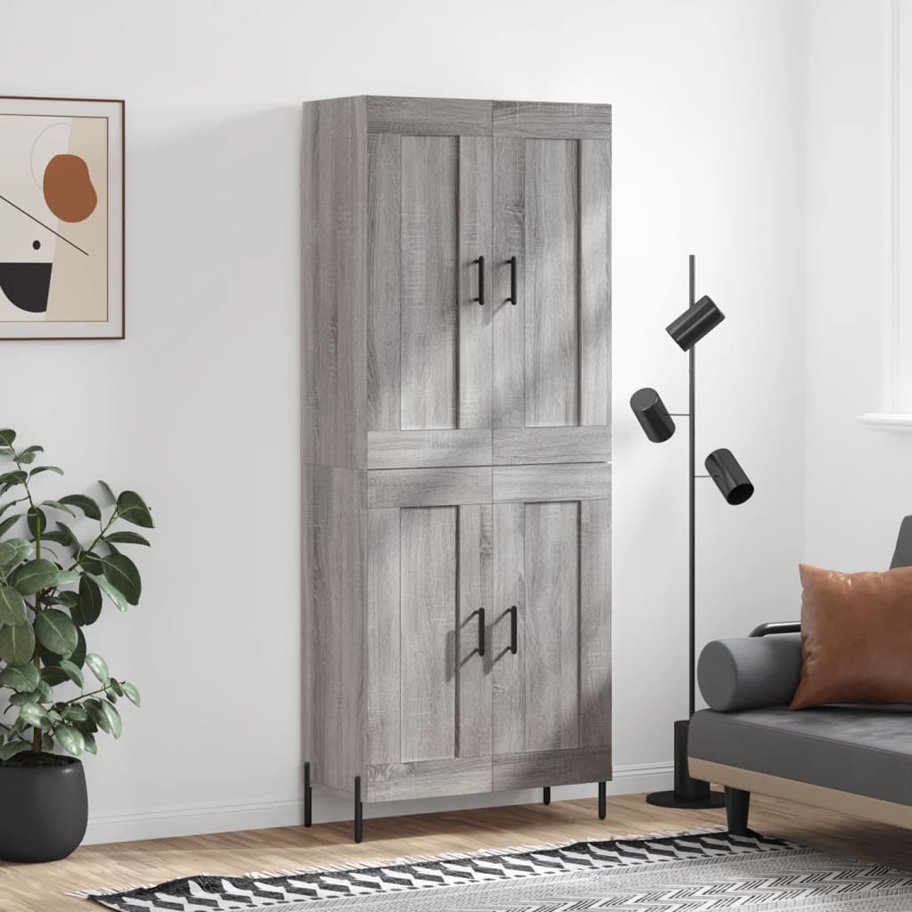 højskab 69,5x34x180 cm konstrueret træ grå sonoma-eg
