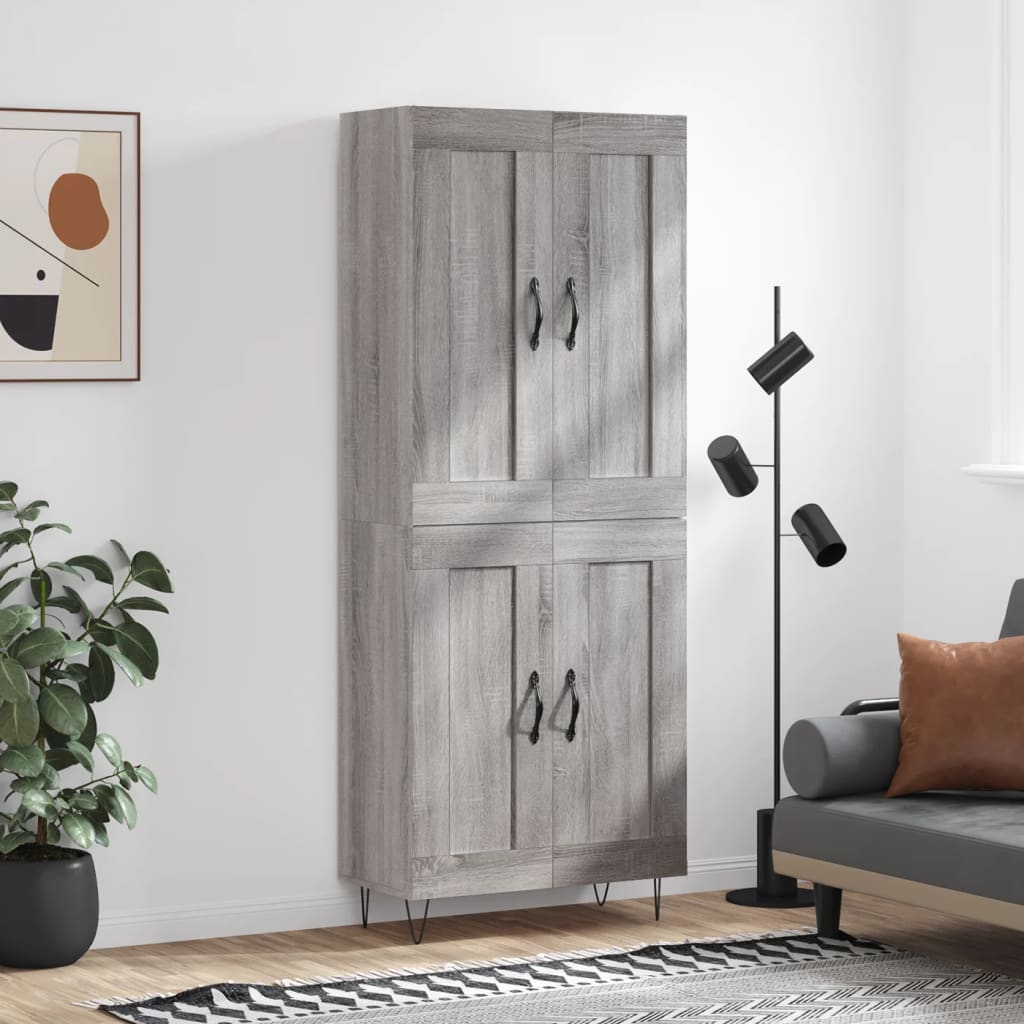 højskab 69,5x34x180 cm konstrueret træ grå sonoma-eg