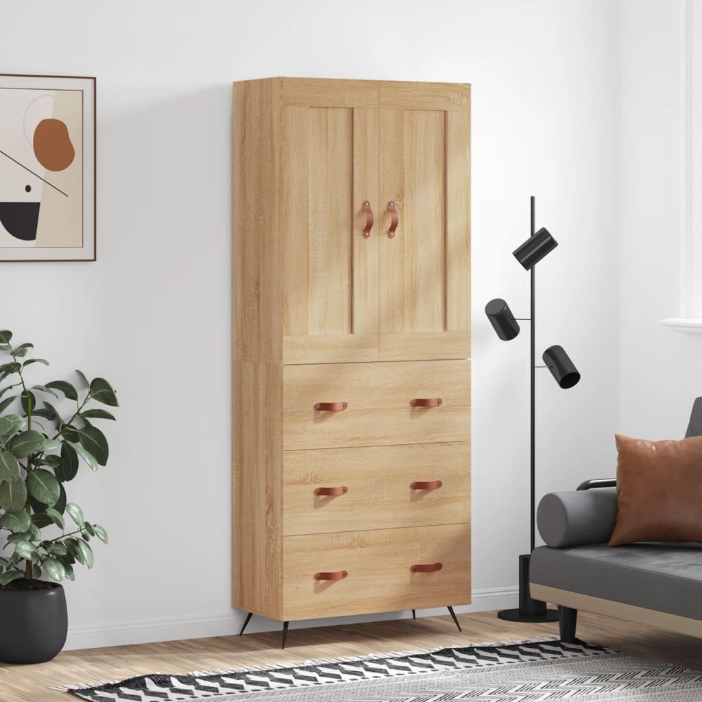 højskab 69,5x34x180 cm konstrueret træ sonoma-eg