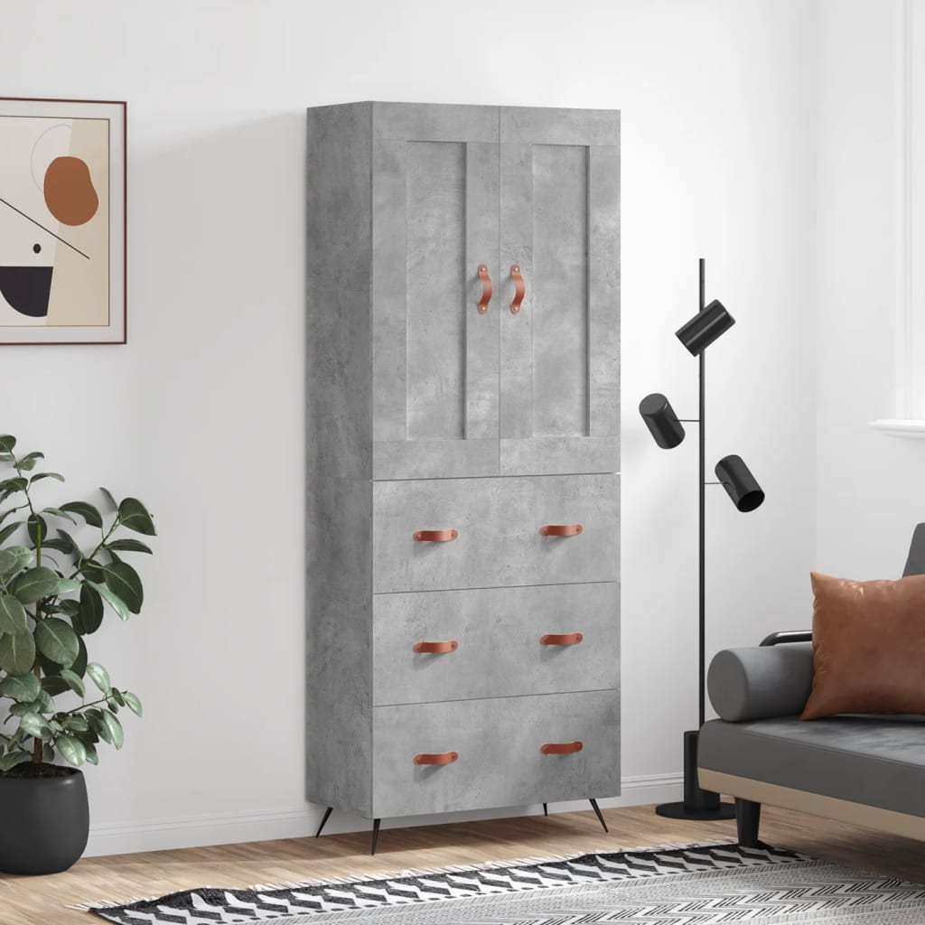 højskab 69,5x34x180 cm konstrueret træ betongrå